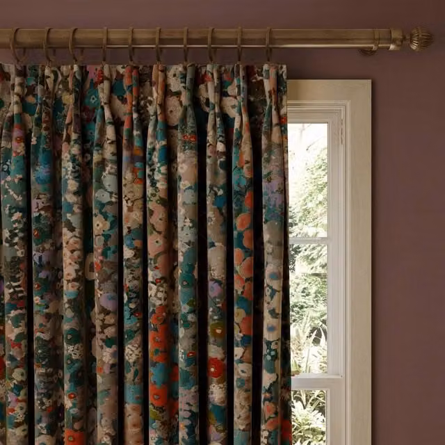 House of Hackney Hollyhocks Velvet Fabric Curtain Panel in Multicolour Floral Design