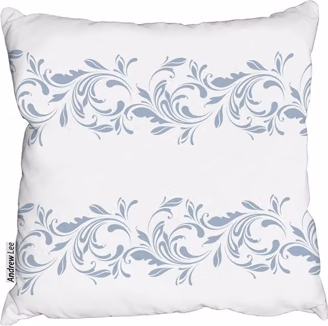 Andrew Lee Blue and White Floral Decorative Swirls and Flowers Square Cushion, W/D/H: 60 x 60 x 1 cm