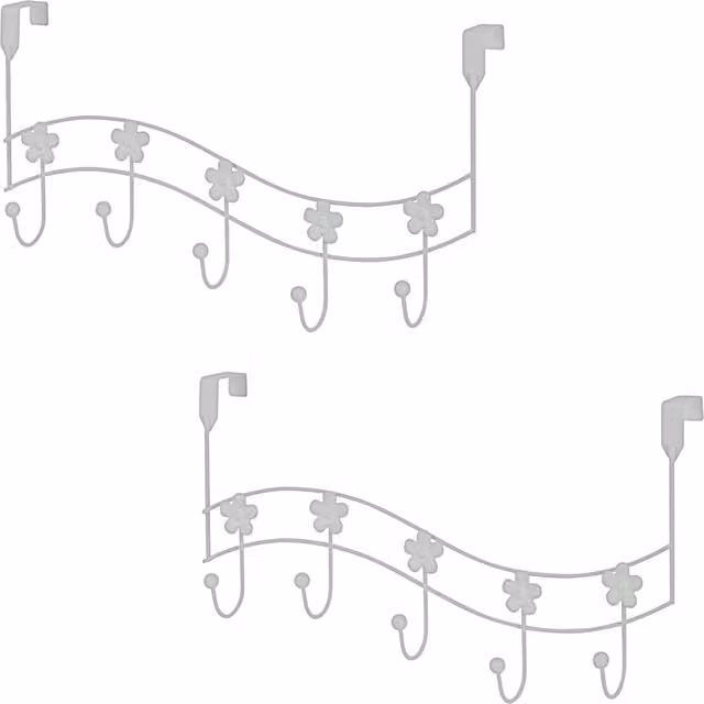 Showerdrape Set of 2 White Flower Over Door Hanging Storage Hooks W/D/H: 46.5 x 25.5 x 11.5 cm