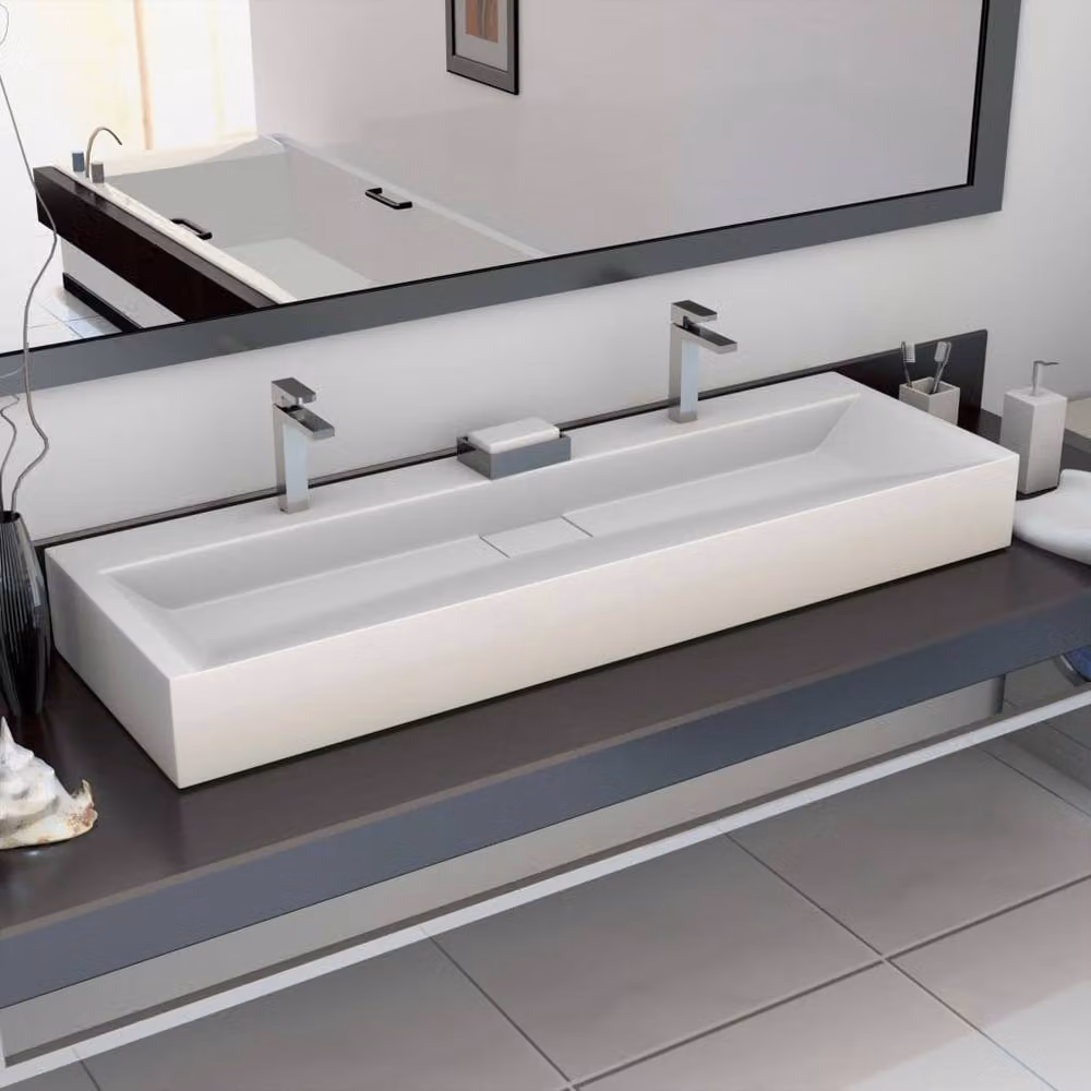 Berkfield Home White Mineral Cast Rectangular Wall Hung Wash Basin W: 120 cm, D: 46 cm, H: 11 cm – 2