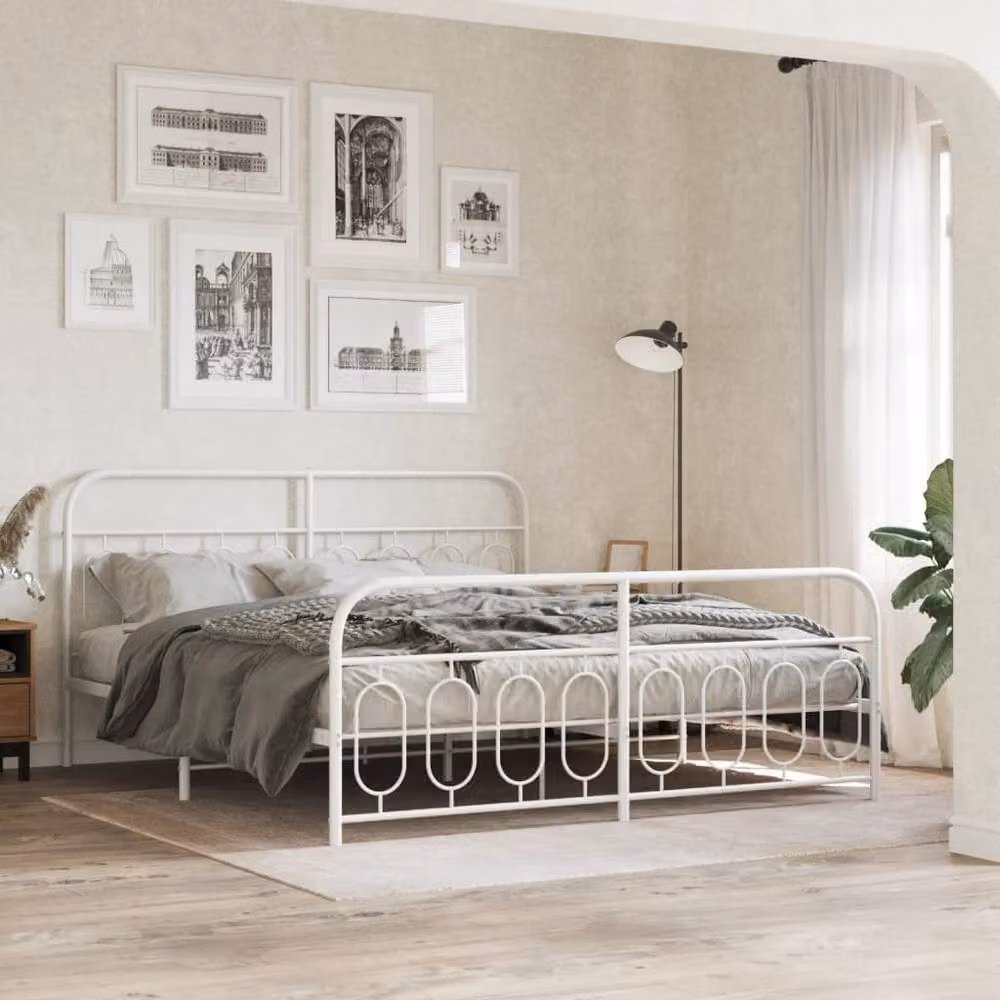 Berkfield Home Metal Bed Frame with Footboard, White, W: 183 cm, D: 187 cm, H: 100 cm – 2