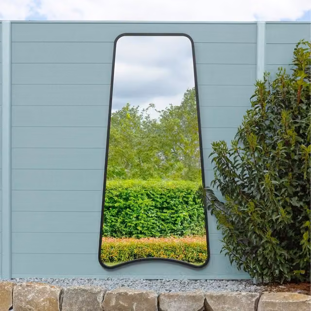Coartans Black Metal Trapezoid Modern Garden Wall Mirror