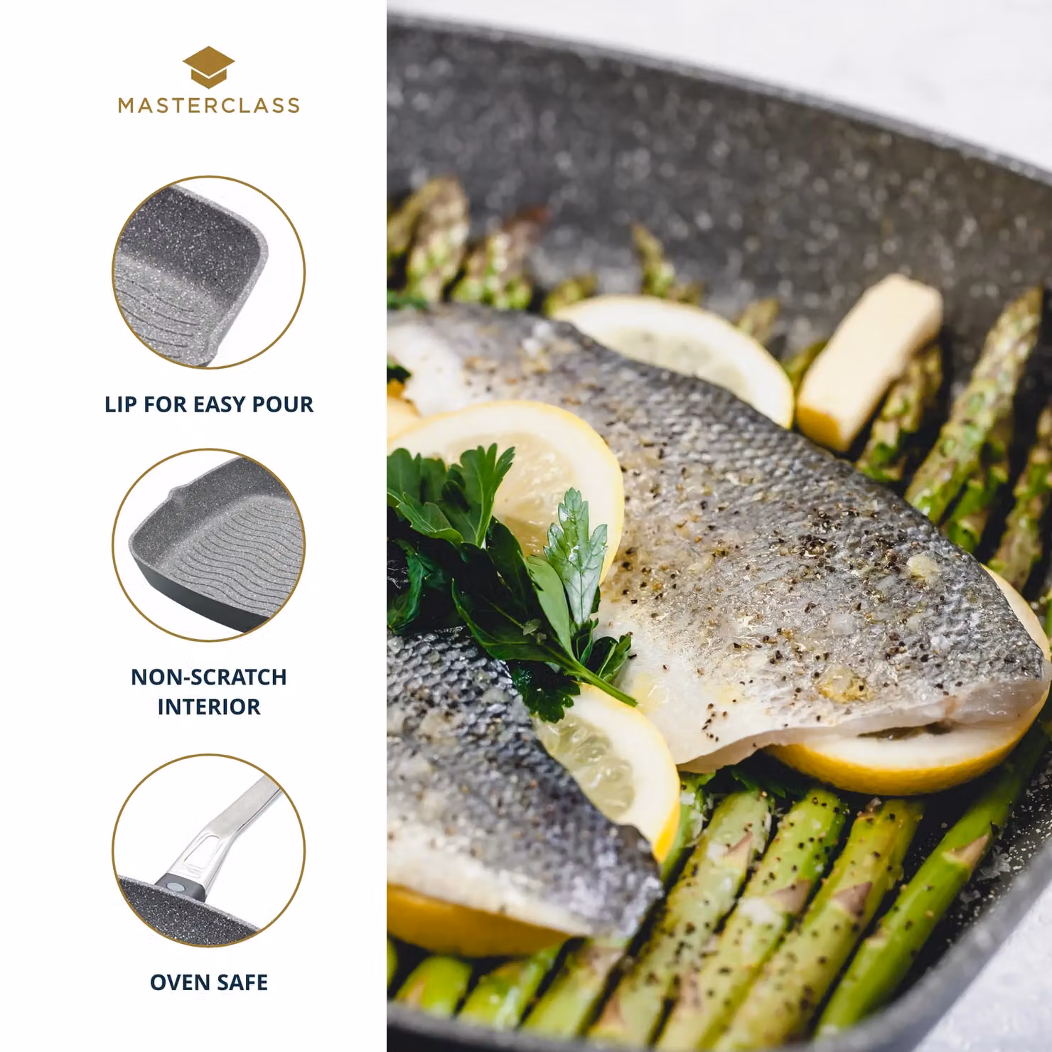 MasterClass Non-Stick Cast Aluminium Grill Pan with Pouring Spout, Grey, 28cm – 7