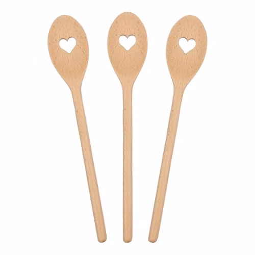 Argon Tableware Brown Wooden Heart Cooking Spoons, Pack of 3