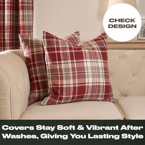 OHS Set of 2 Red and Black Woven Check Square Cushion Covers, W/D/H: 45 x 45 x 45 cm – 4