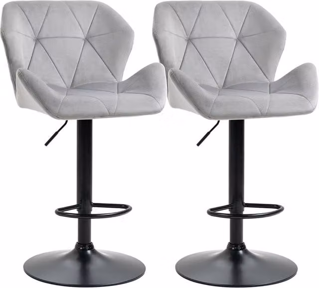 ERGOVEXA Set of 2 Grey Velvet Bar Stools with Metal Frame – 1