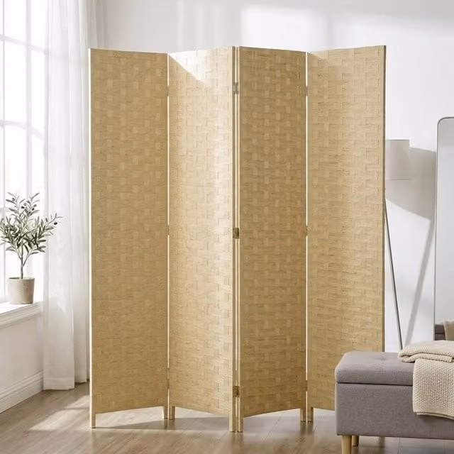 STILVORA 4-Panel Wood Folding Privacy Screen Room Divider, Beige, H: 169.5 cm x W: 159.5 cm