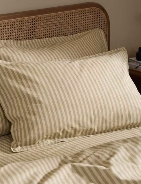 YARD Set of 2 Marlow Striped Pure Cotton Breathable Pillowcases in Beige Mix