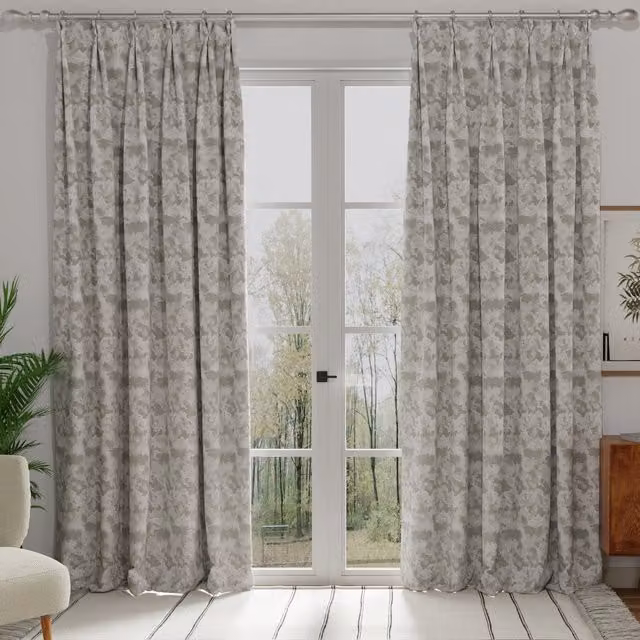 Terrys Moondust Made to Measure Grey Floral Blackout Fabric Curtain Panel