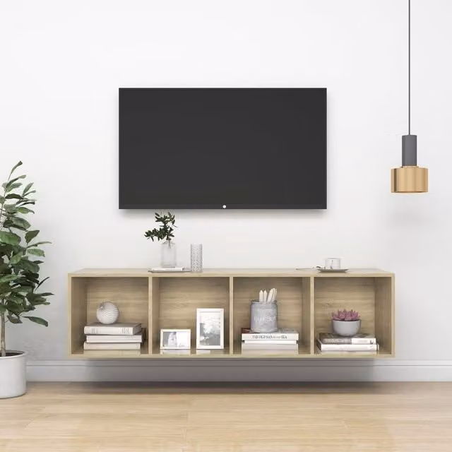 Berkfield Home Wall-mounted TV Cabinet in Sonoma Oak, Brown, W/D/H: 37 x 37 x 142.5 cm