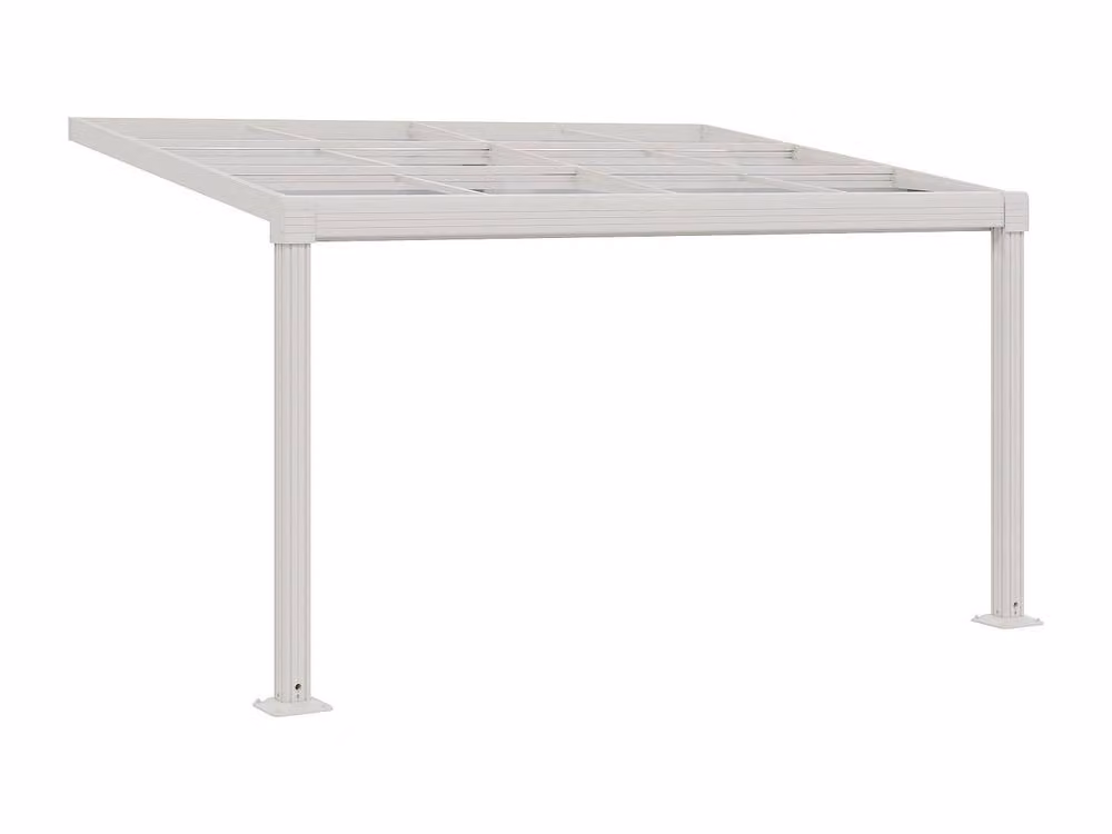 Vente-unique IZEDA Lean-To Aluminium Pergola with Sliding Polycarbonate Roof, White – 2
