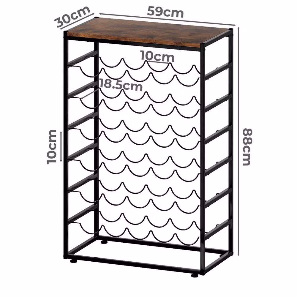 Levede 30 Bottle Metal Freestanding Wine Rack with Wooden Top, 6-Tier Industrial Floor Standing Wine Storage Shelf in Black and Brown, W: 59 cm, D: 30 cm, H: 88 cm – 4