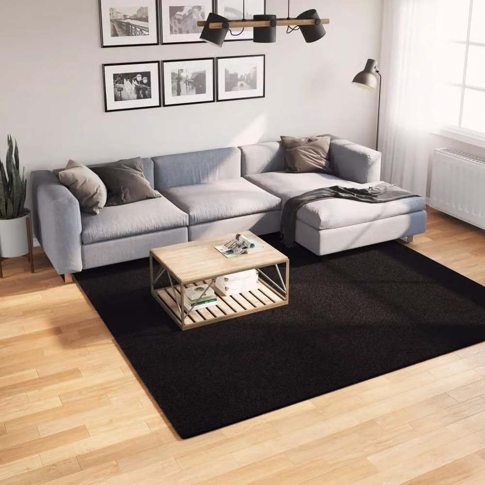 Berkfield Home HUARTE Square Short Pile Washable Rug in Black, 240 x 240 cm – 1