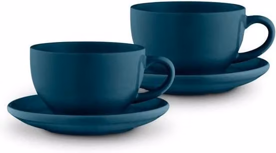 Barbary & Oak Nattura Set of 2 Agave Blue Stoneware Coffee Cups and Saucers, 350ml
