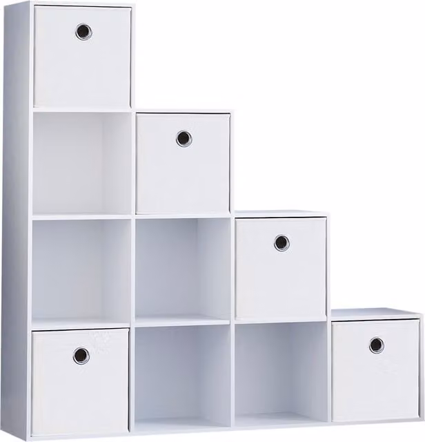 Vida Designs Durham 10 Cube Staircase Storage Unit with 5 White Baskets in White