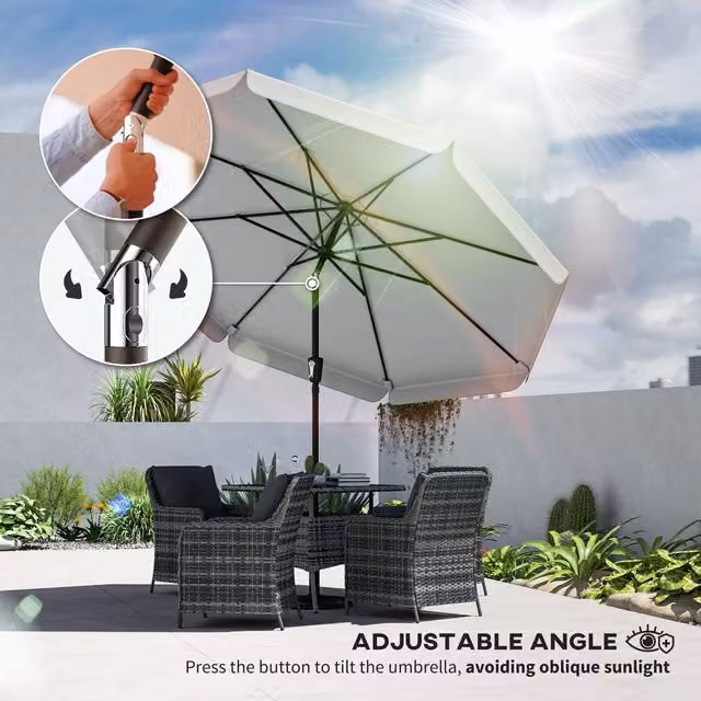 Outsunny 3 m Garden Parasol with Tilt and Crank, UPF 50+ Outdoor Table Umbrella, Light Grey