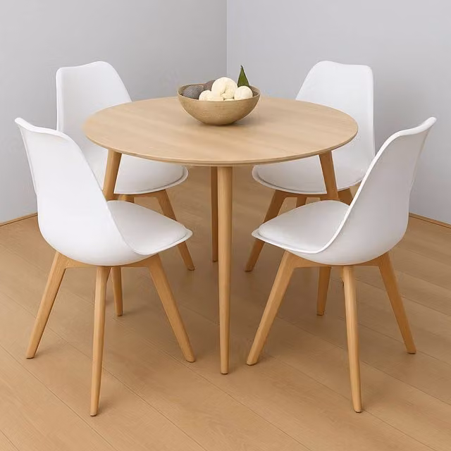 Kosy Koala Modern Round Dining Table Set with 4 Chairs in Brown