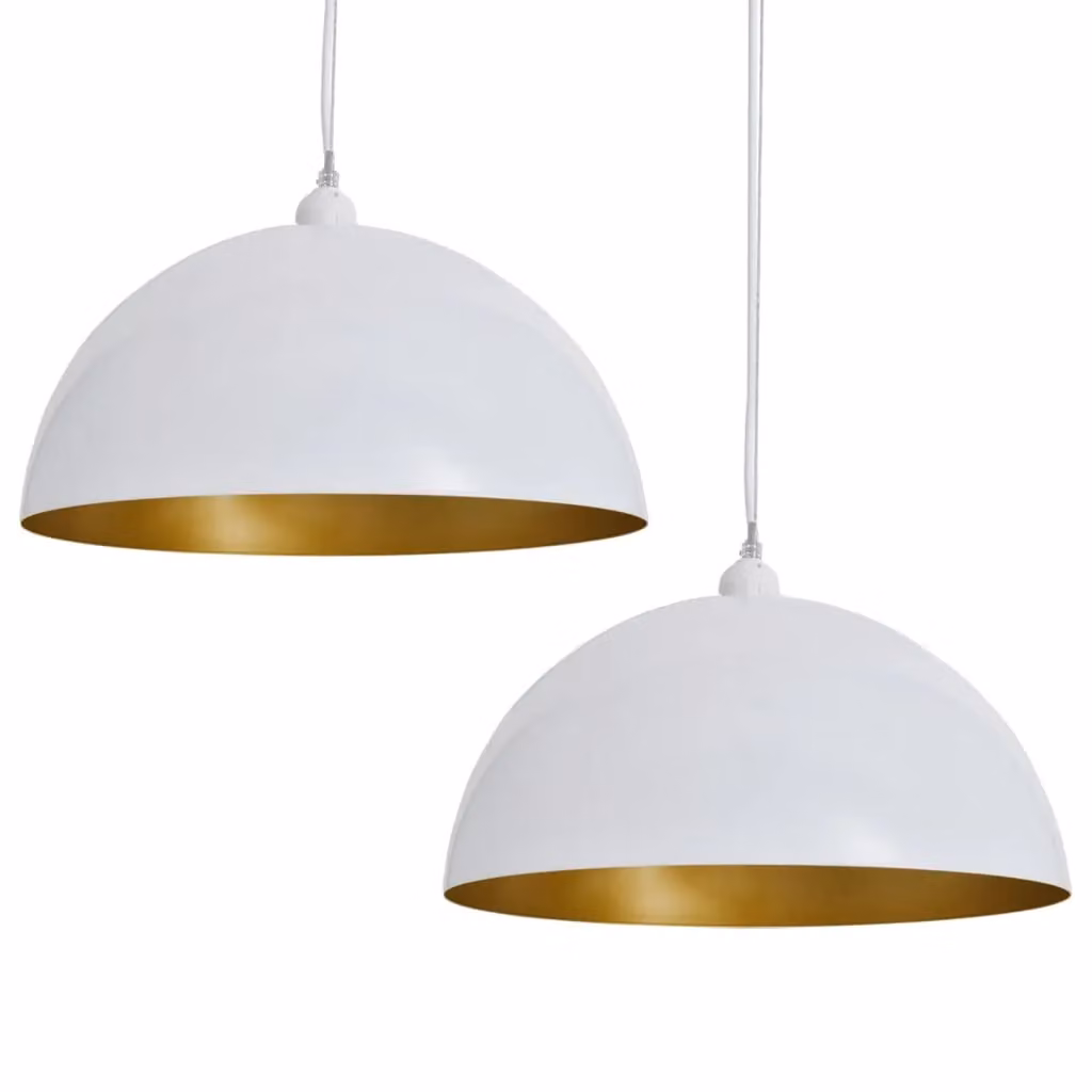 Berkfield Home Set of 2 White Modern Metal Dome Ceiling Lamps, Height-Adjustable Suspended Downlights with E27 Fitting – 2