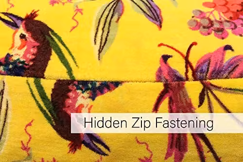 Riva Paoletti Paradise Square Cushion with Colourful Bird Print in Yellow Faux Velvet and Cotton, W/D/H: 50 x 50 x 50 cm – 3