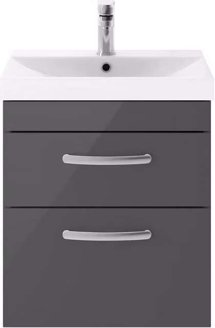 Balterley Millwich 2 Drawer Wall Hung Vanity Basin Unit, Gloss Grey, Width: 50 cm – 1