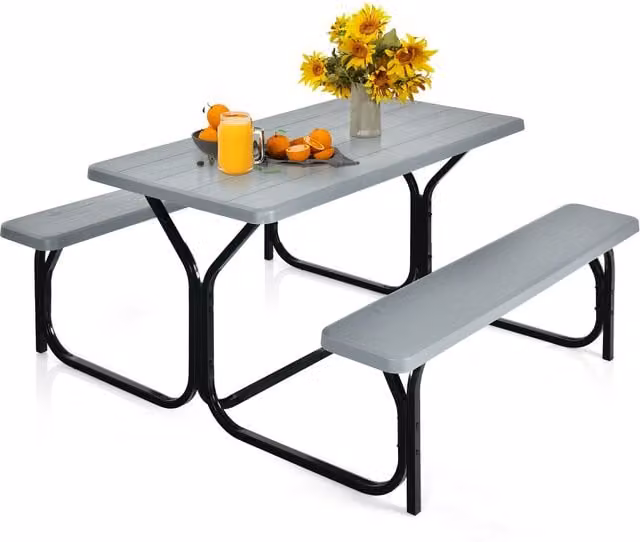 Costway Outdoor Picnic Table and Bench Set in Grey – 1