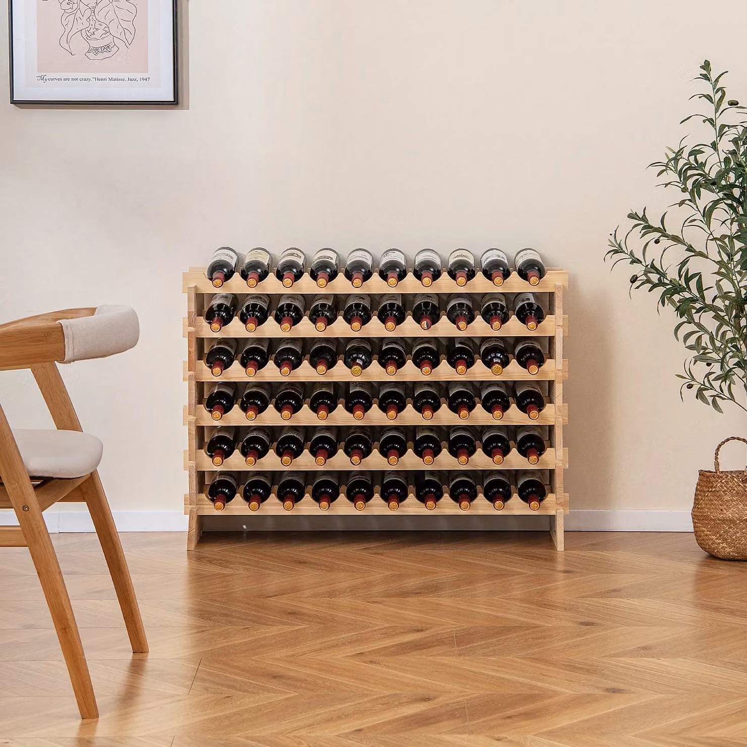 Costway Stackable Modular 60 Bottle Wine Rack in Natural Pine Wood – 5