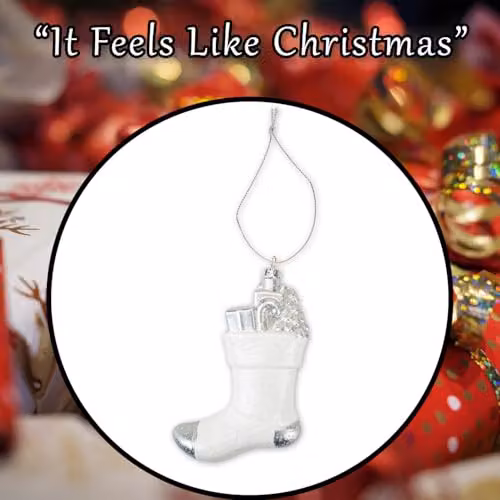 VFM e-Store Silver and White Glass Stocking Christmas Tree Hanging Ornament, Height: 13.5 cm – 7