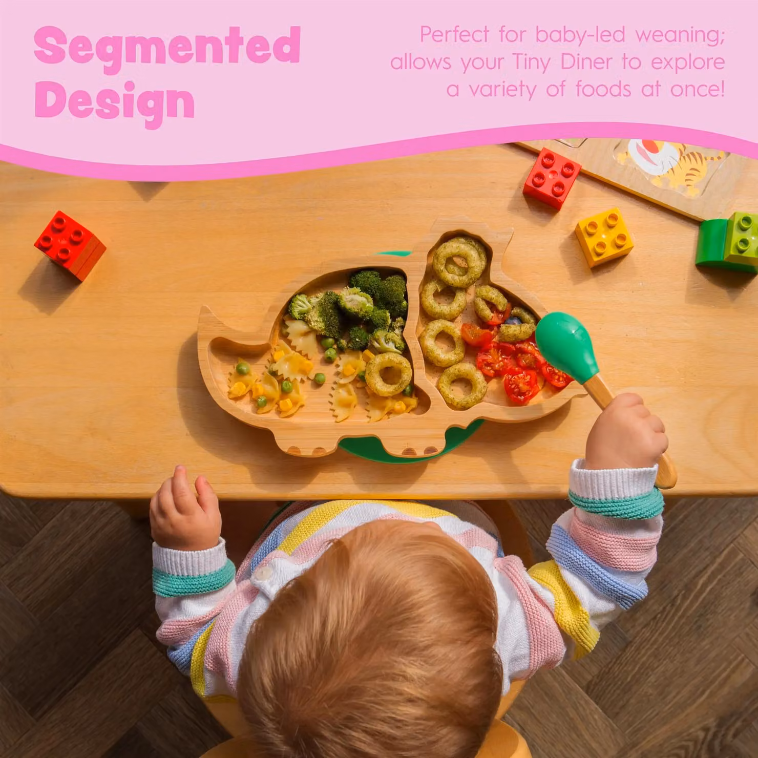 Tiny Dining 3pc Bamboo Suction Feeding Set, Dinosaur Divided Toddler Dining Set in Blue – 2