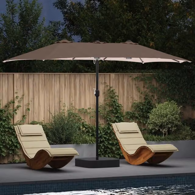 Berkfield Folding Garden Parasol in Taupe with Polyester Fabric and Steel Frame, W/D/H: 385 x 209 x 244 cm – 1