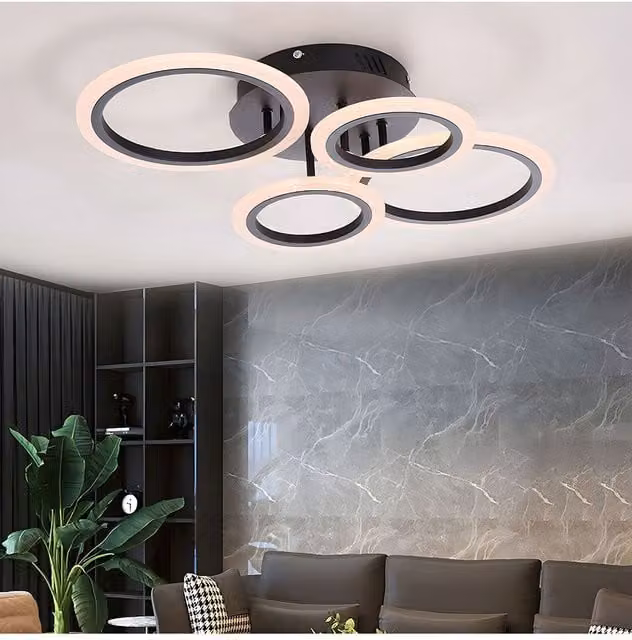 Living and Home 4-Light Adjustable LED Ring Ceiling Light with Remote Control in Black