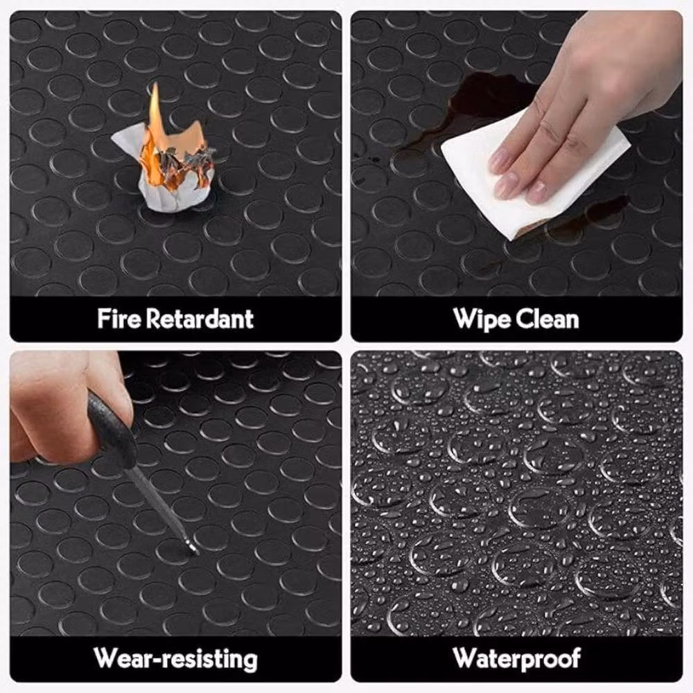 EONLION Black Anti-Slip Rubber Garage Flooring Sheeting Matting Rolls, W: 100 cm x L: 150 cm – 4
