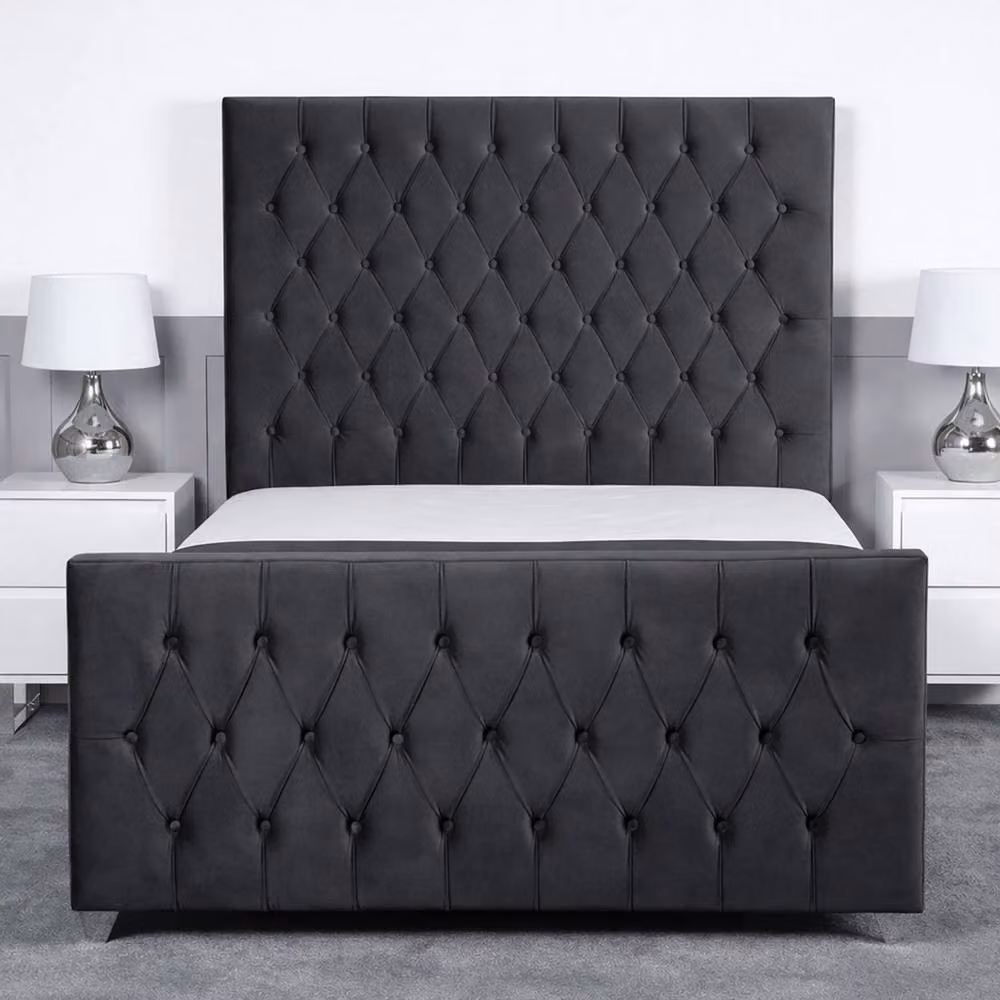 Living Comfort Bedz Vertex Plush Velvet Upholstered Super King Bed with Slatted Base and 48 Inch Headboard in Charcoal Grey – 2