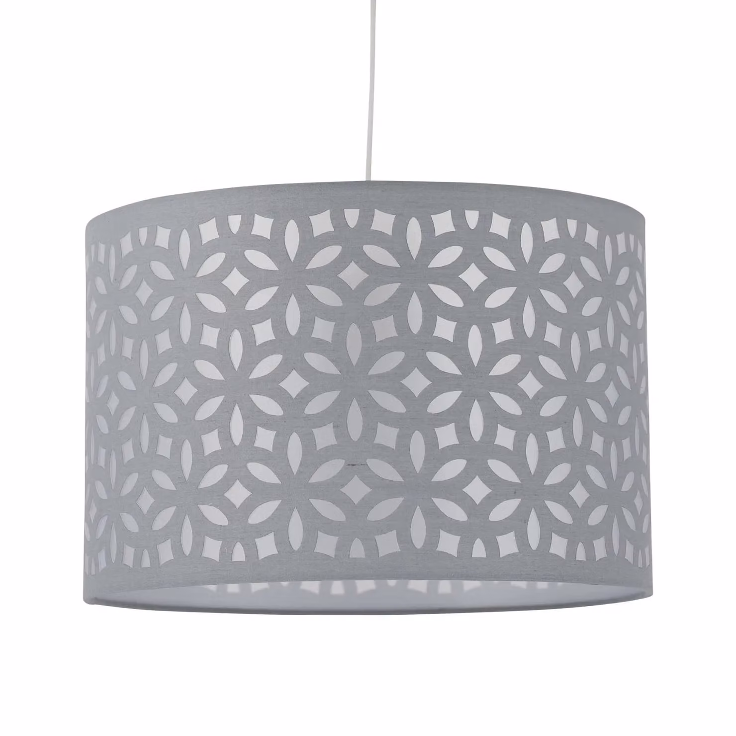 First Choice Lighting Set of 2 Grey Laser Cut Round Fabric Pendant Lightshades, Diameter: 25 cm – 2