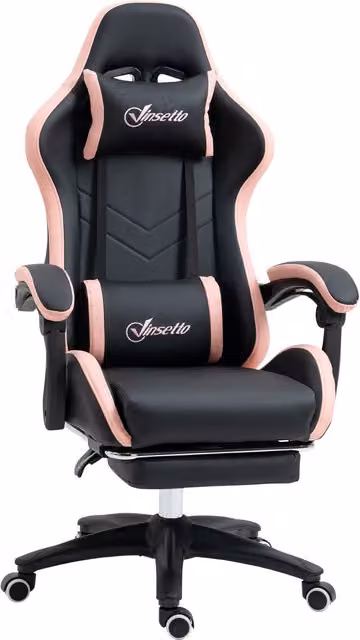 Vinsetto Black Synthetic Leather Gaming Chair with Armrests and Headrest