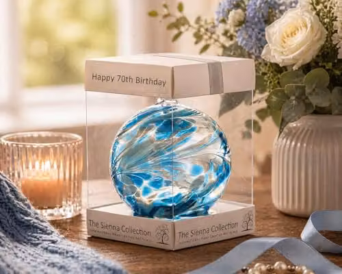 Sienna Glass Handcrafted Friendship Ball Hanging Decoration, 10 cm, Turquoise and Blue Birthday Bauble – 2