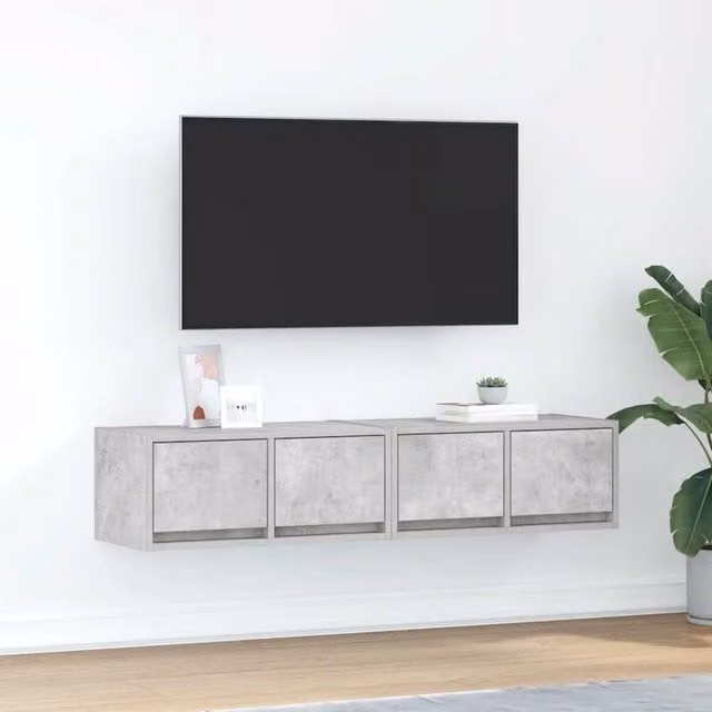 Berkfield Home Set of 2 TV Cabinets in Concrete Grey, W: 60 cm, D: 31 cm, H: 25.5 cm