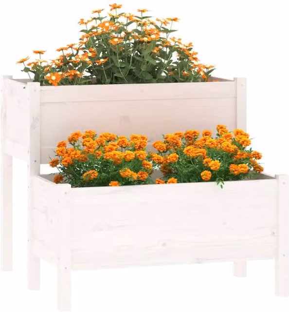 Berkfield Home White Solid Wood Pine Planter Tub W: 84.5 cm, D: 84 cm, H: 75 cm – 1