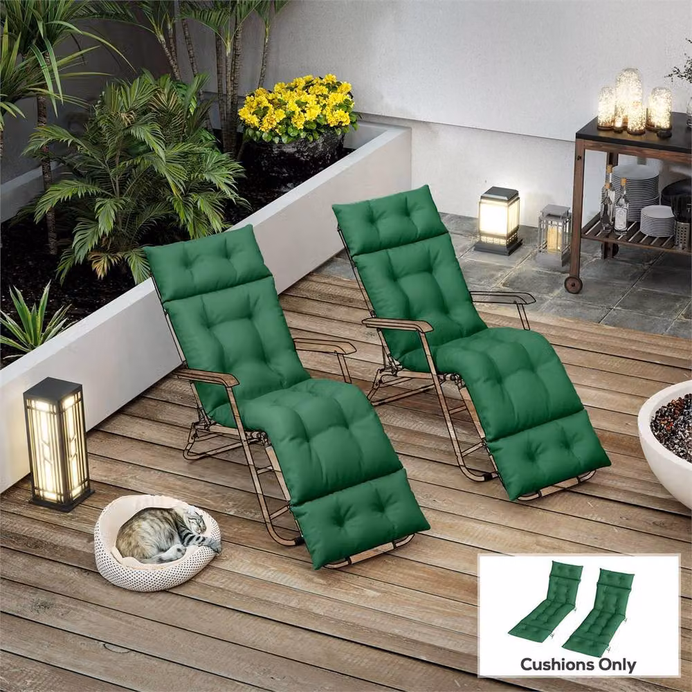 KORVIXA Green Rectangular Sun Lounger Foam Cushions with Polyester Ties – 5