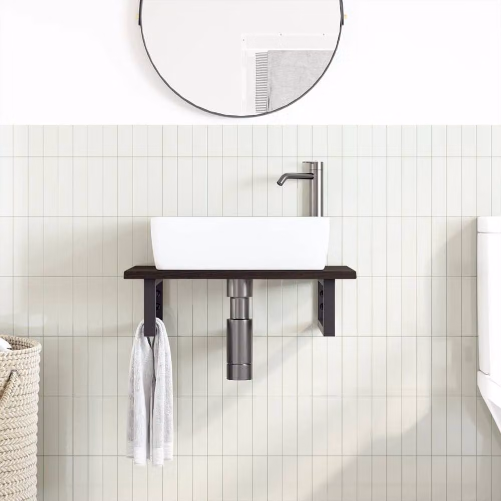 Berkfield Home Wall Mounted Basin Shelf in Brown Oak and Steel – 2