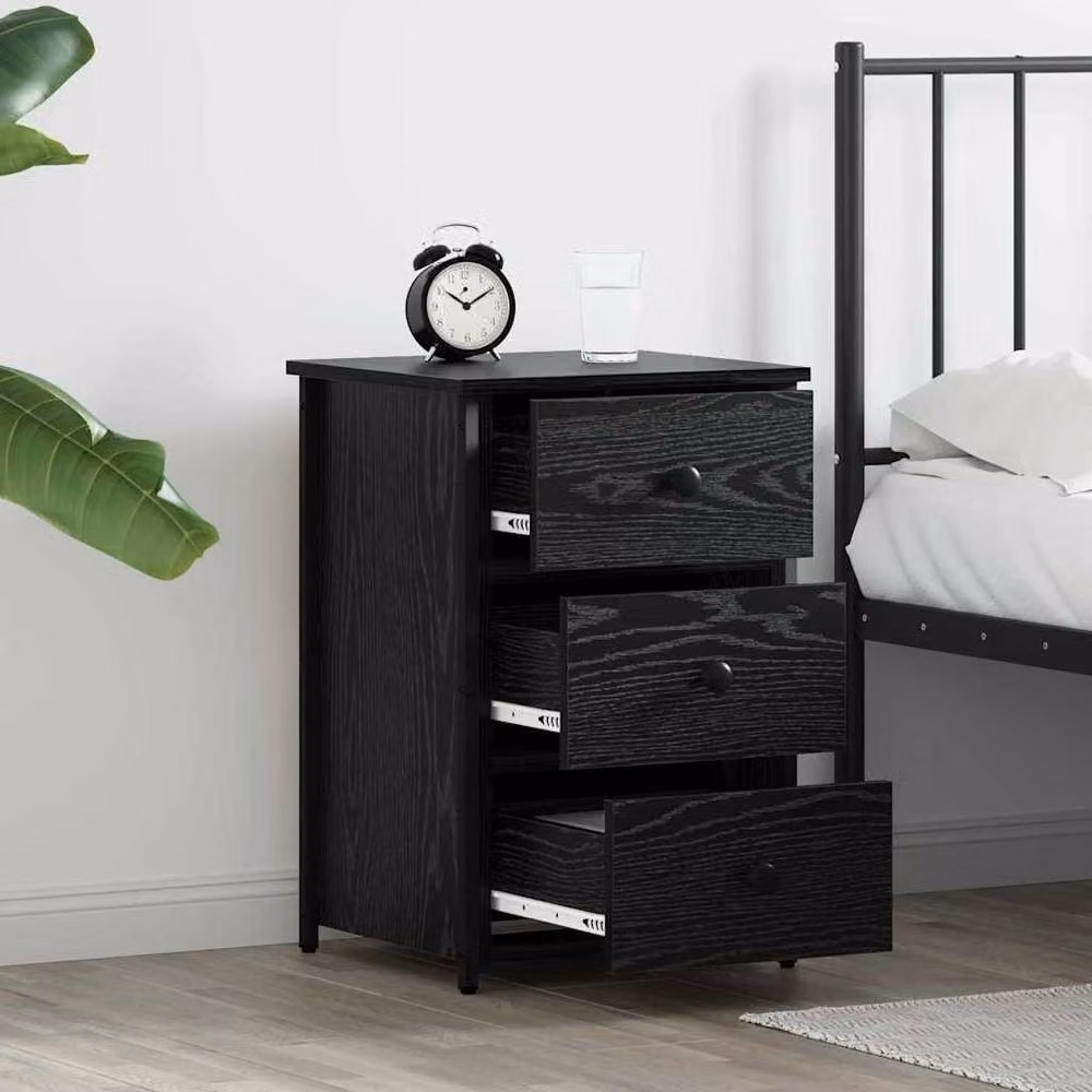 Berkfield Home Black Oak Nightstand Set in Black Engineered Wood with Medium Drawers – 3