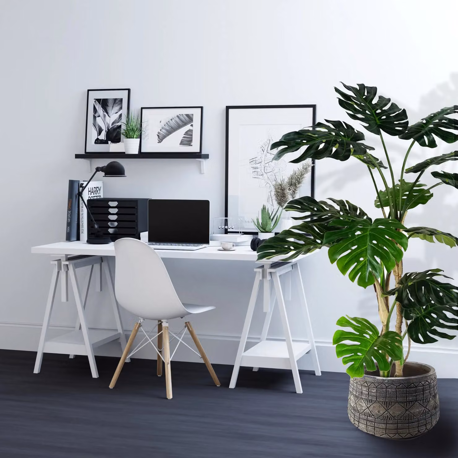 Pegdev 150cm Artificial Monstera Plant with Large Rustic Green Fibreglass Planter – 4