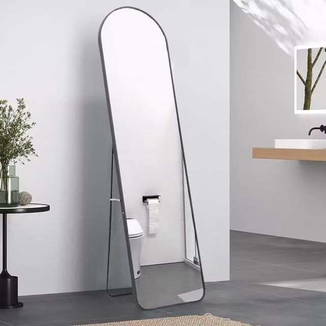 Livingandhome Modern Arched Metal Full Length Freestanding Mirror in Black, Height: 160 cm