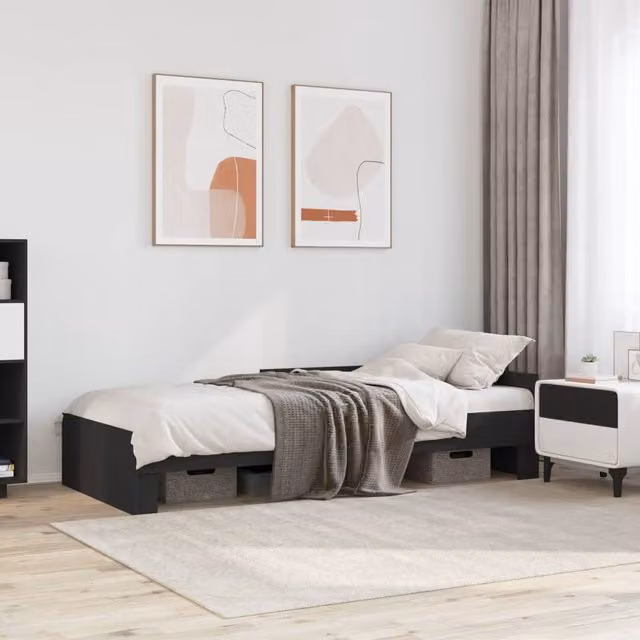 Berkfield Home Small Single Bed Frame in Black, Engineered Wood, W: 75 cm, L: 190 cm