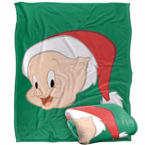 LOGOVISION Looney Tunes Porky Pig Santa Hat Super Soft Fleece Throw Blanket, Multicolour, W: 152 cm, D: 127 cm – 1