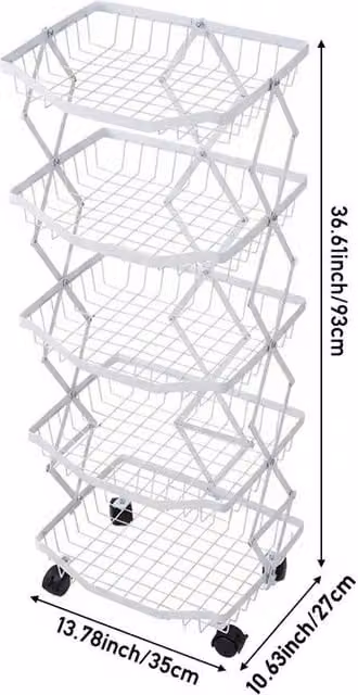 FORGEVIO White 5 Tier Metal Kitchen Trolley Cart for Fruit and Vegetable Storage