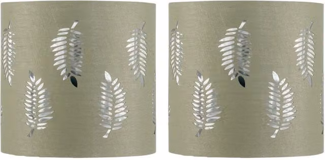 First Choice Lighting Set of 2 Fern Sage Green Cut Out Round Fabric Table Lamp Shades, Diameter: 15.5 cm – 1