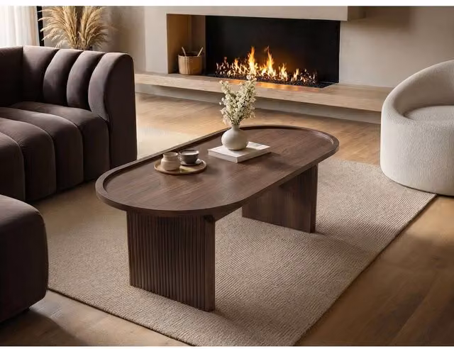 Solace+Co Varm Oval Coffee Table in Brown Walnut Wood Effect