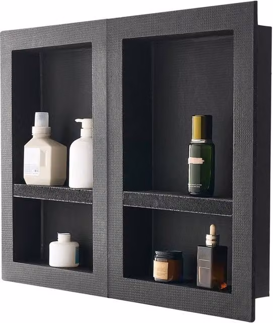 EONLION Black Recessed Wall Bathroom Organizer