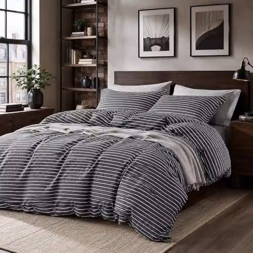 Grace 4 Piece Microfibre Reversible Duvet Cover Set with Fitted Sheet in Black, Anthracite or Grey, W/D/H: 200 x 200 cm – 4