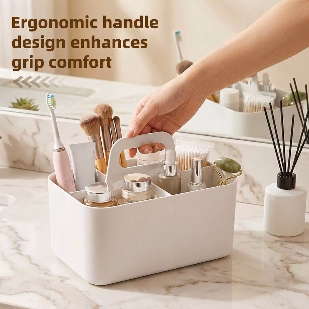 VOGREX Portable Plastic Makeup Caddy with Removable Dividers and Handles, White – 2